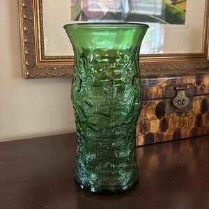 Crinkled Green Glass Vase Vintage